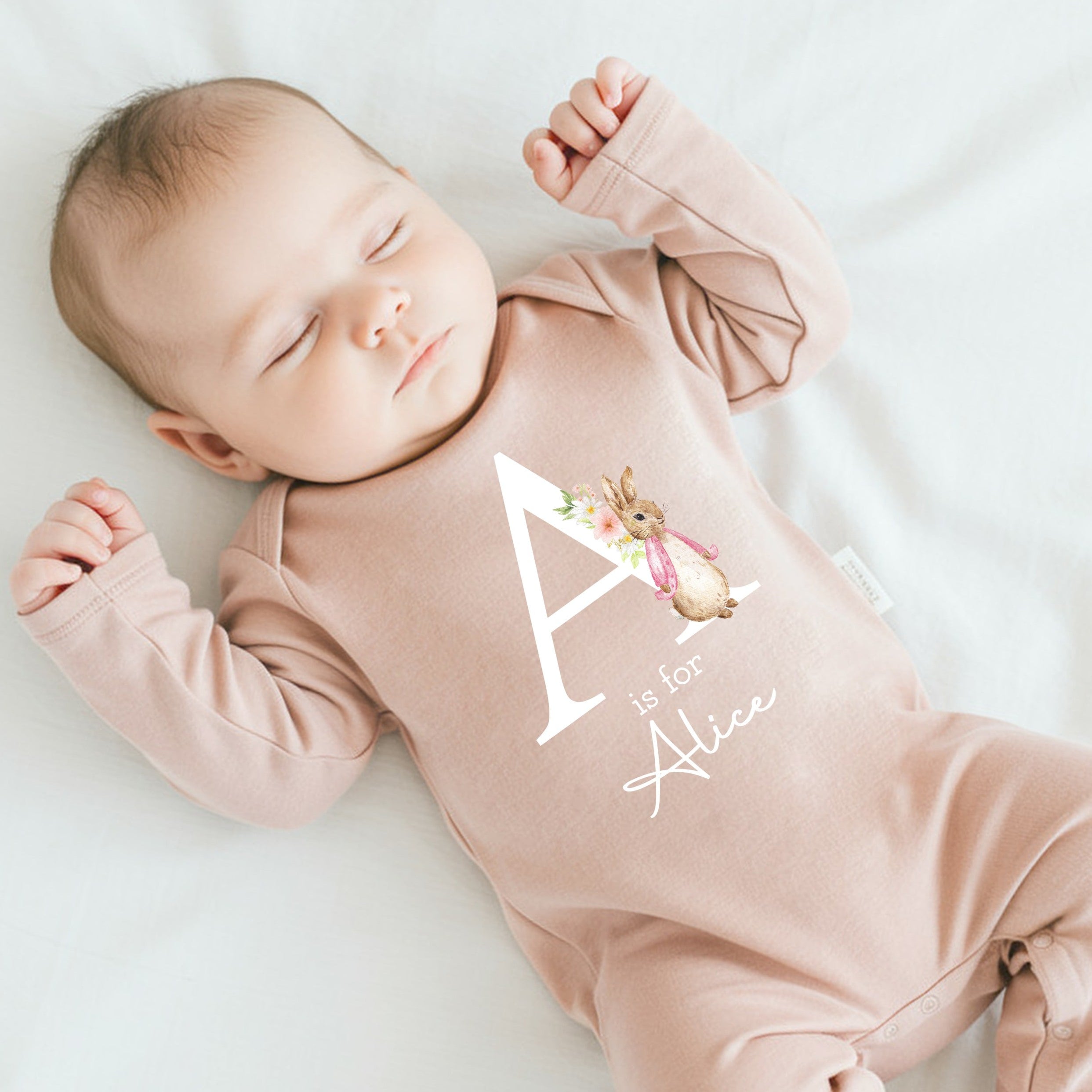 Personalised Pink Rabbit Initial Babygrow/Romper – allaboutthebump