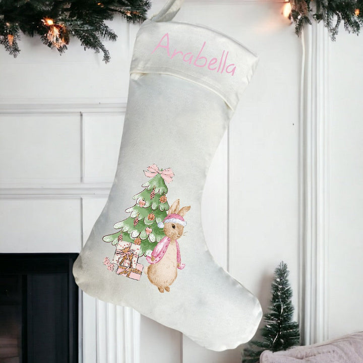 Personalised Pink Rabbit Christmas Tree Stocking or Santa Sacks