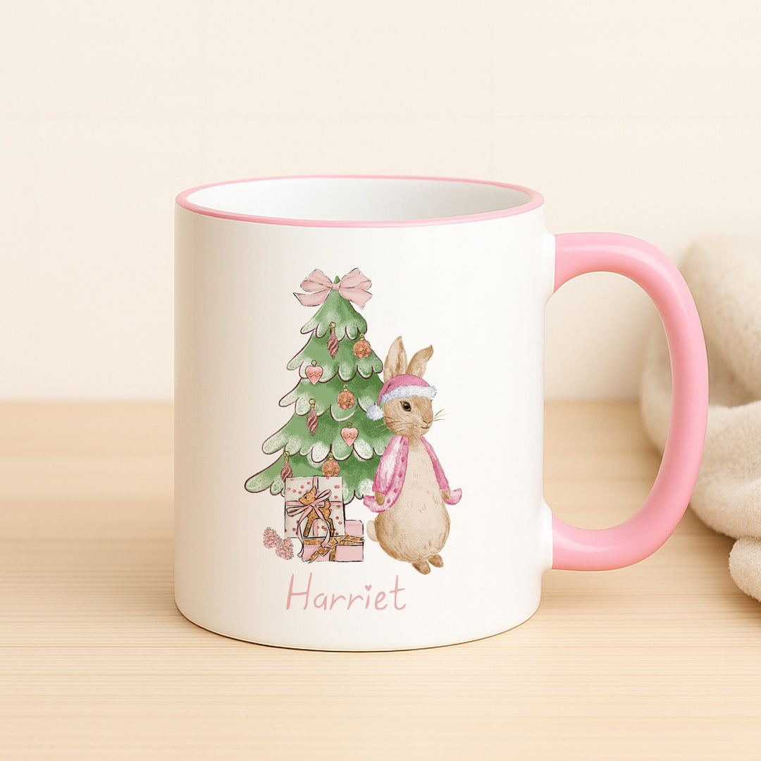 Personalised Pink or Blue Rabbit Christmas Mug