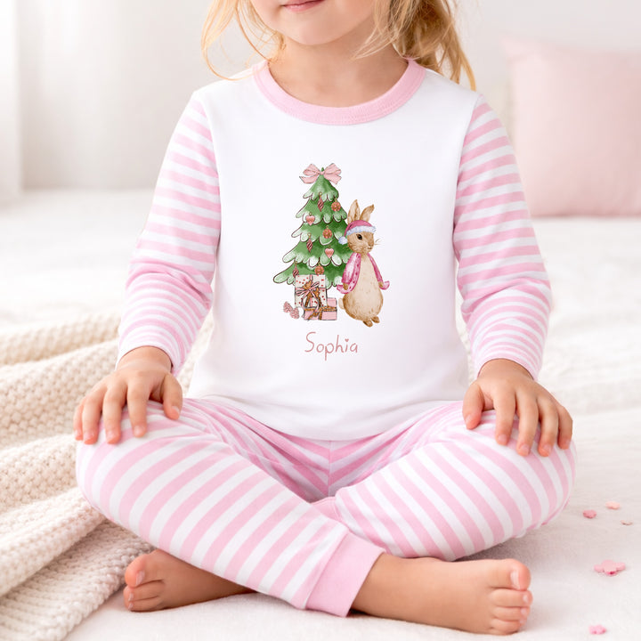 Personalised Pink Rabbit Tree Christmas Pyjamas