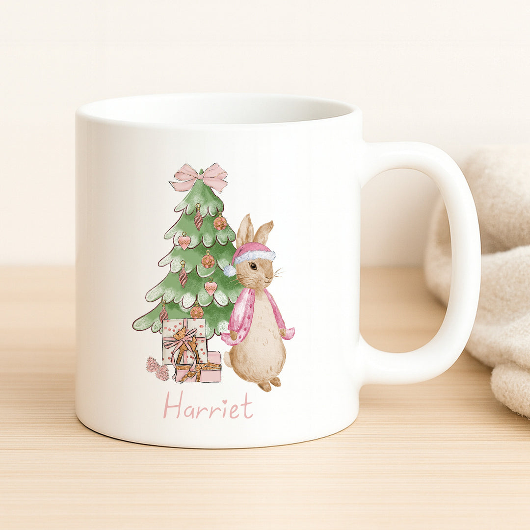 Personalised Pink Rabbit Christmas Place Mat With Optional Cutlery and Mug