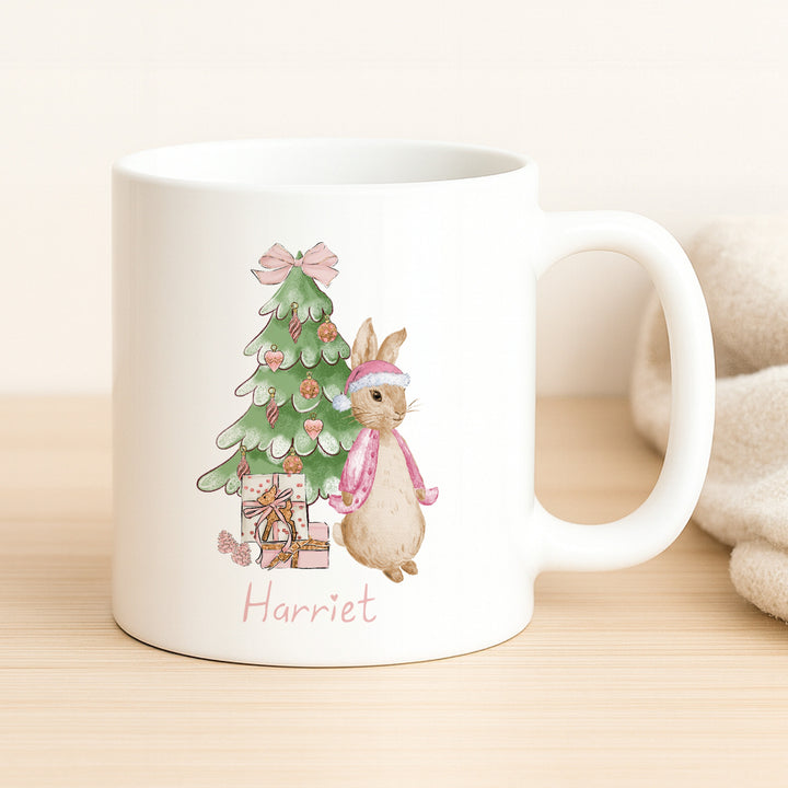 Personalised Pink Rabbit Christmas Place Mat With Optional Cutlery and Mug