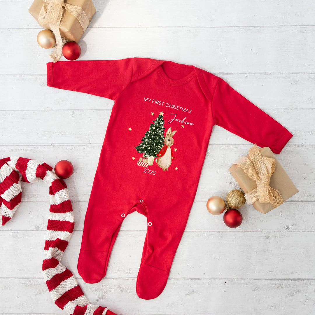Personalised Red Rabbit My First Christmas Personalised Baby Grow