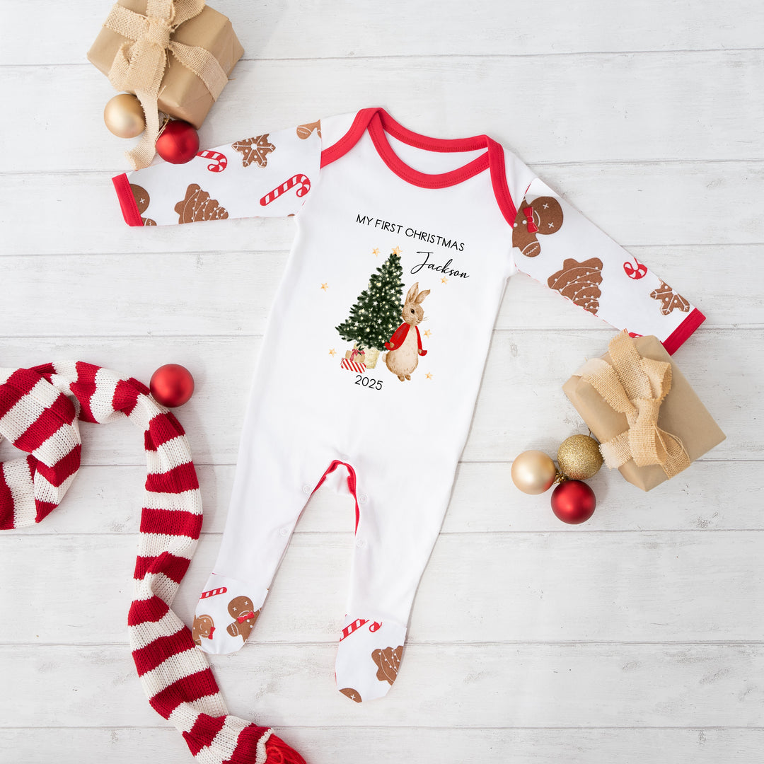 Personalised Red Rabbit My First Christmas Personalised Baby Grow