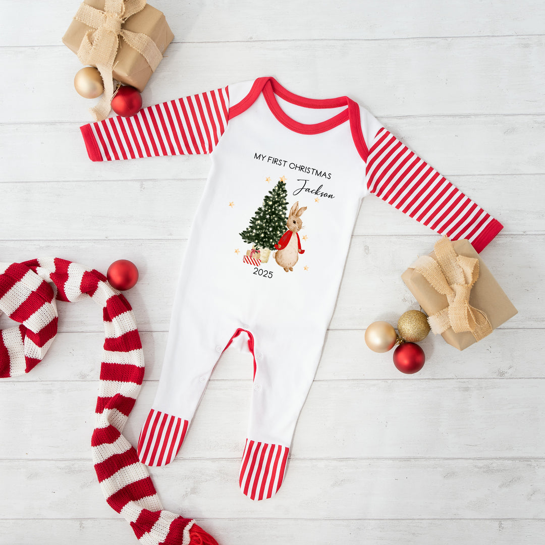 Personalised Red Rabbit My First Christmas Personalised Baby Grow