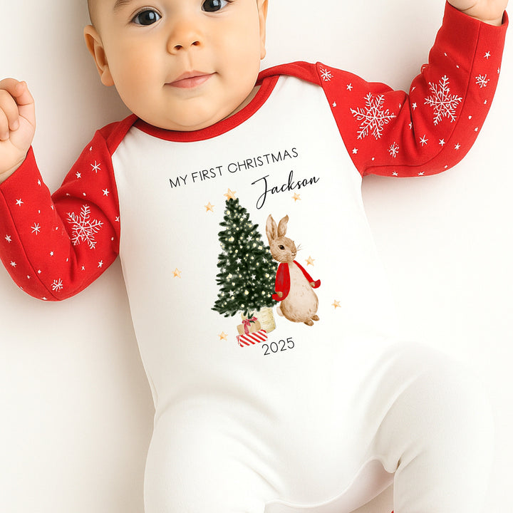 Personalised Red Rabbit My First Christmas Personalised Baby Grow