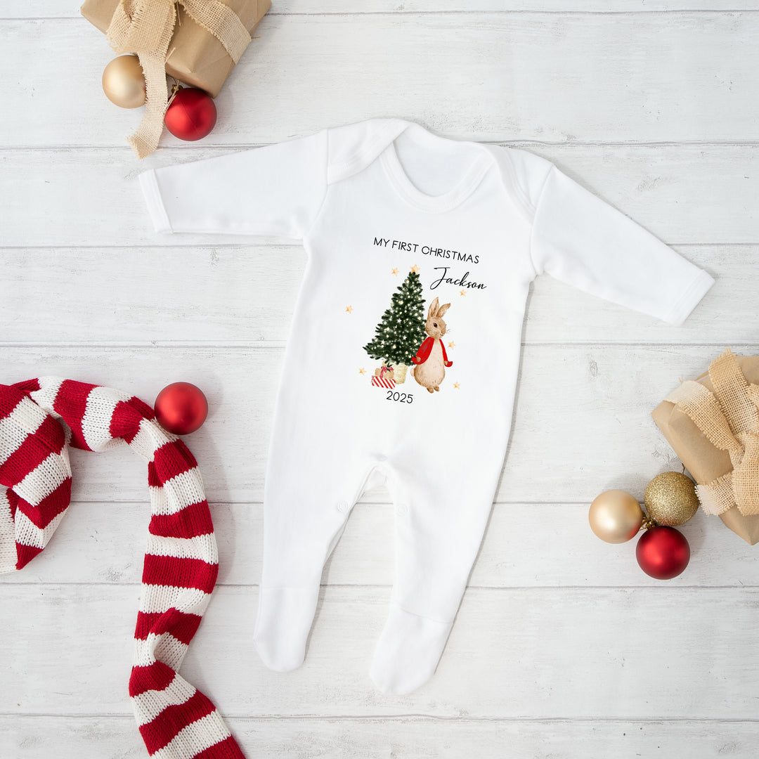 Personalised Red Rabbit My First Christmas Personalised Baby Grow