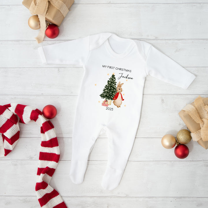 Personalised Red Rabbit My First Christmas Personalised Baby Grow