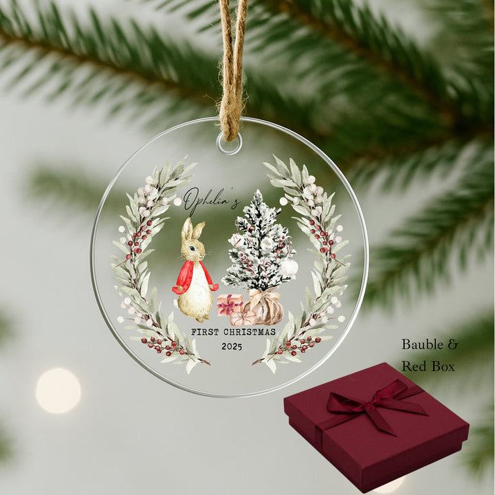 Personalisesd My First Christmas Red Rabbit Wreath Acrylic Bauble