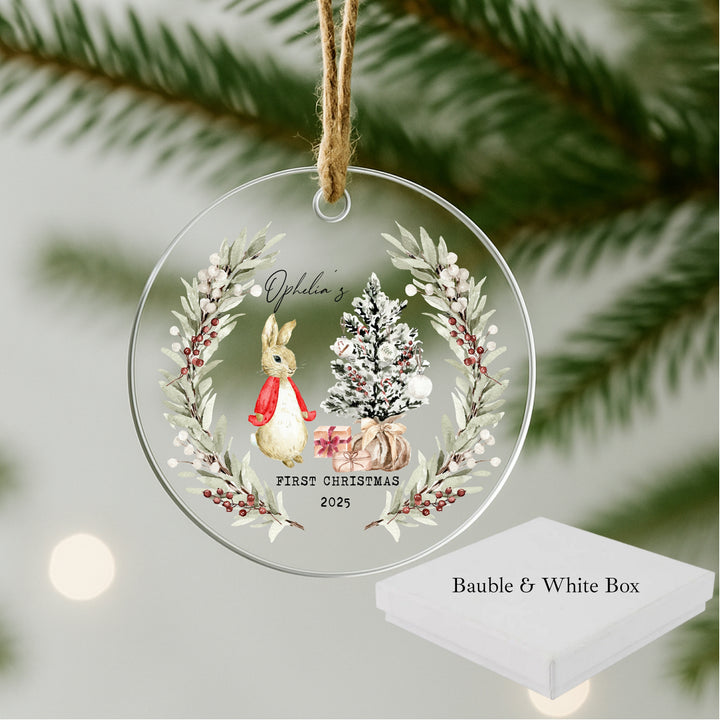 Personalisesd My First Christmas Red Rabbit Wreath Acrylic Bauble
