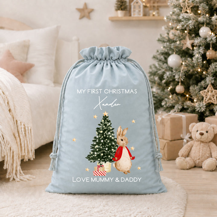 Personalised Red Rabbit My First Christmas Stocking or Santa Sack