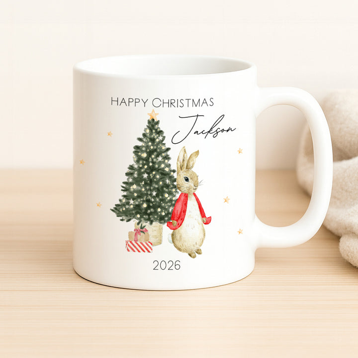 Personalised Red Rabbit Happy Christmas Mug