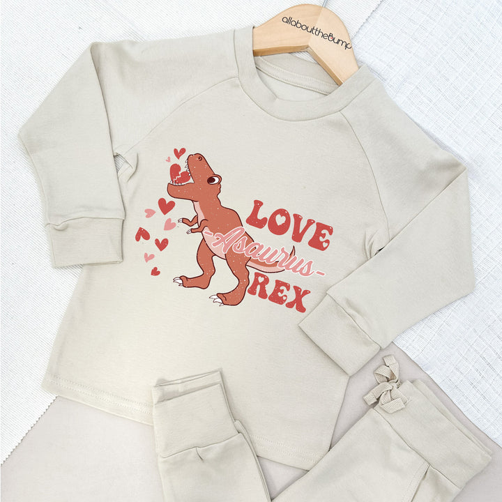 Brown Dinosaur Valentines Lightweight Cotton Tracksuit