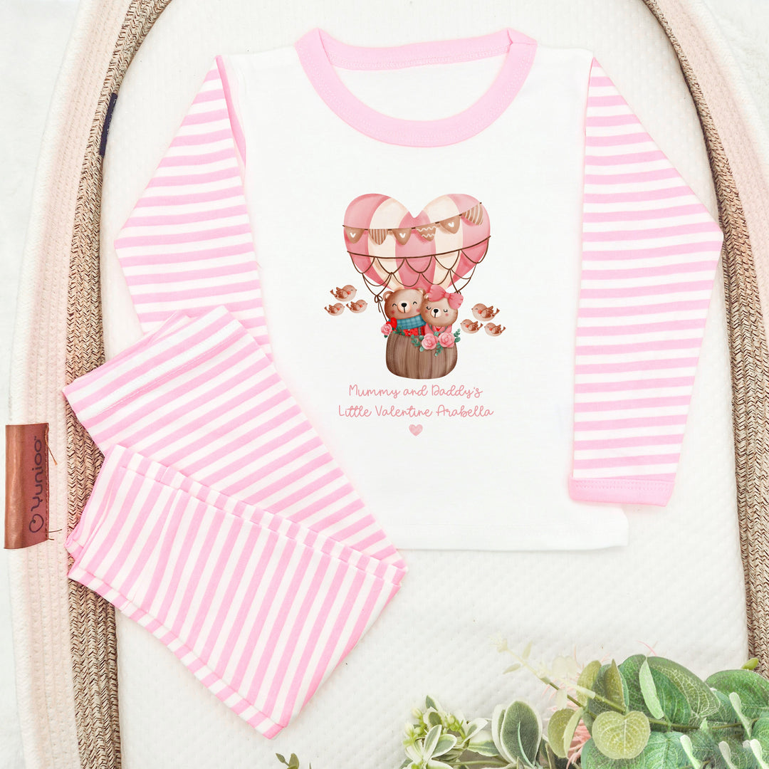 Personalised Valentines Hot Air balloon Pink Striped Pyjamas