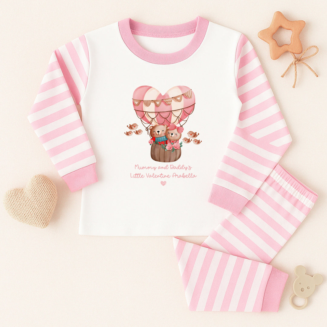 Personalised Valentines Hot Air balloon Pink Striped Pyjamas