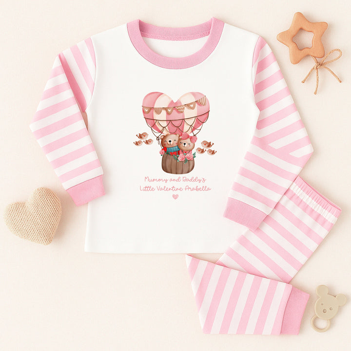 Personalised Valentines Hot Air balloon Pink Striped Pyjamas
