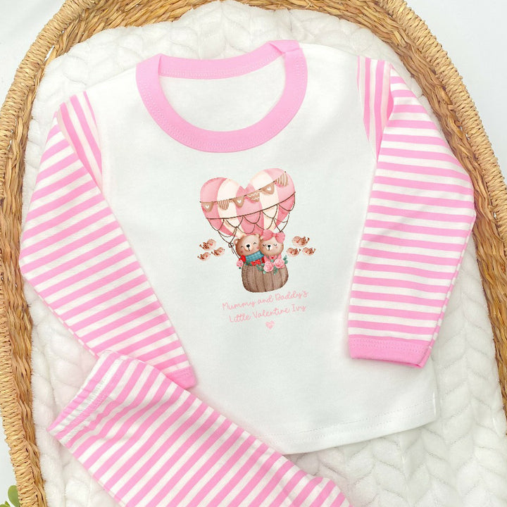 Personalised Valentines Hot Air balloon Pink Striped Pyjamas