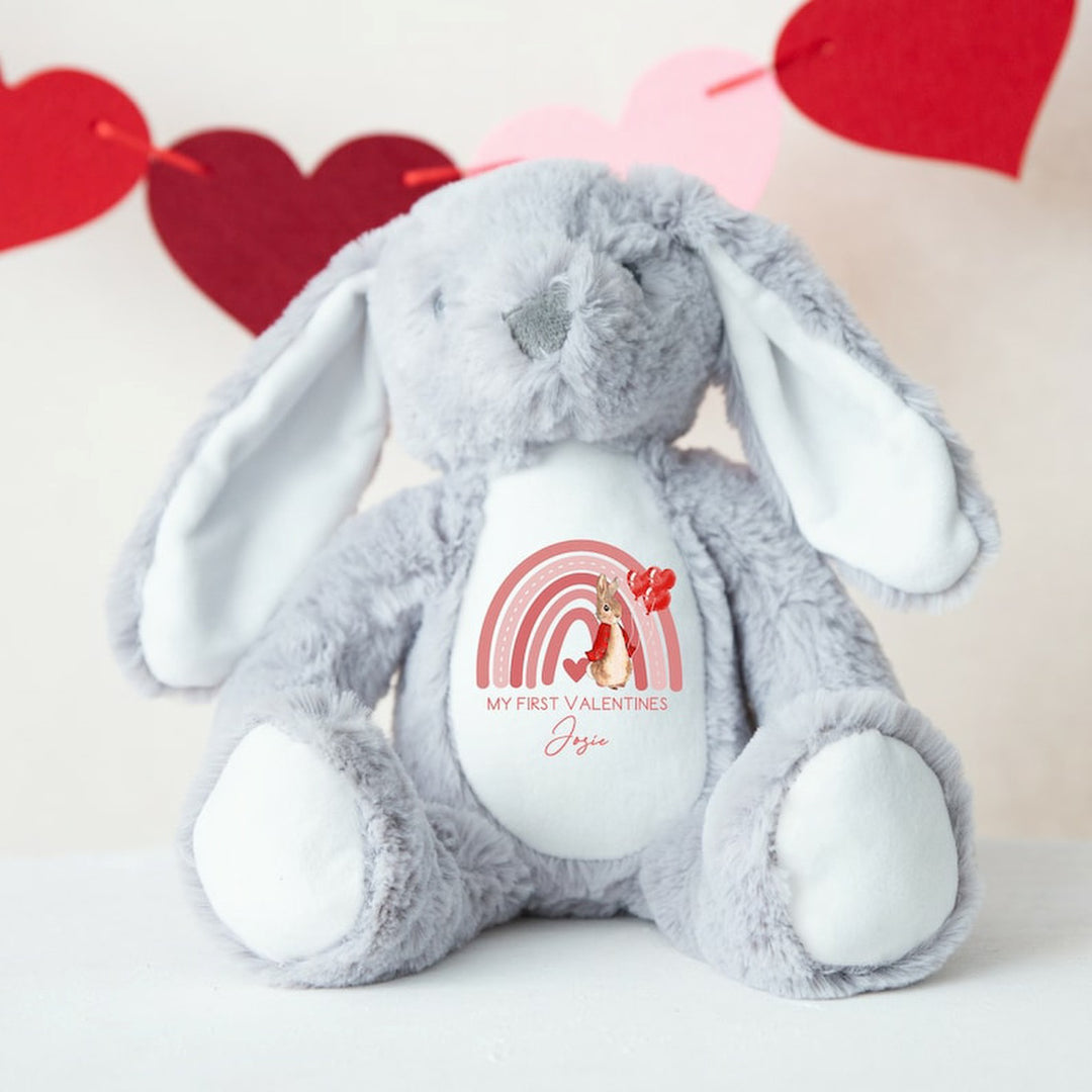 Personalised Valentines Red Rabbit Rainbow White/Grey Bunny