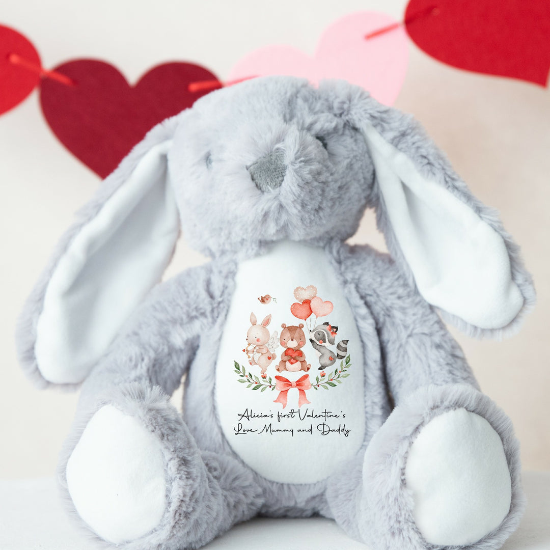 Personalised Valentines Woodland Print White/Grey Bunny