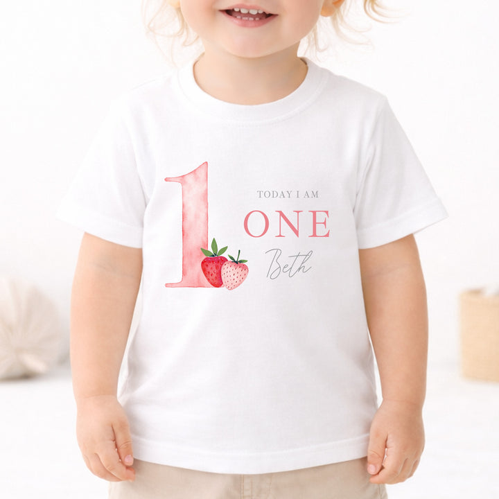 Personalised Strawberries Today I Am One Birthday T-Shirt