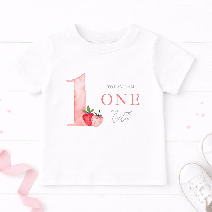 Personalised Strawberries Today I Am One Birthday T-Shirt