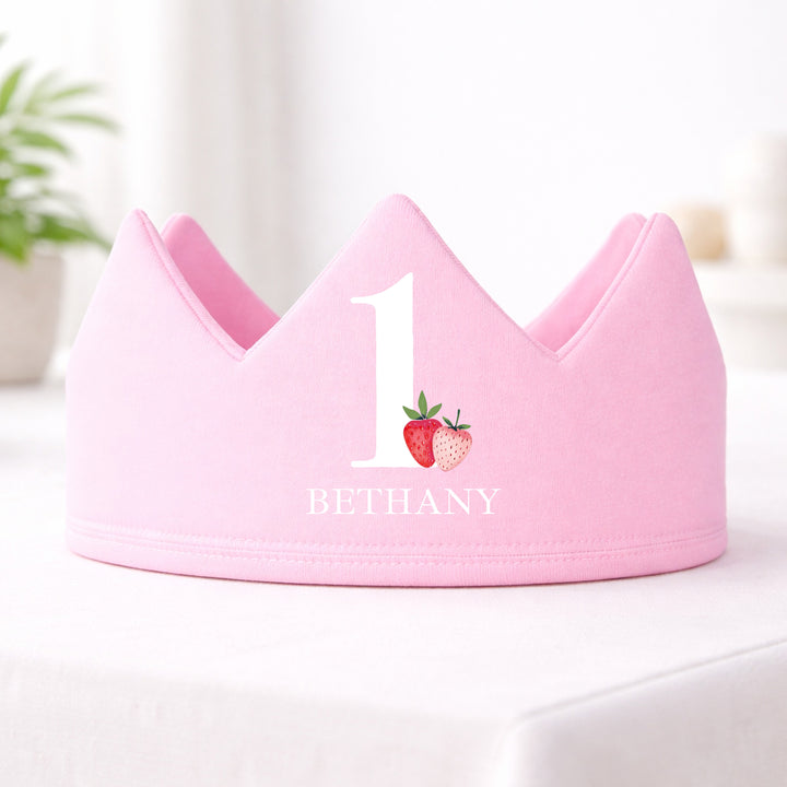 Personalised Pink Strawberry First Birthday Crown