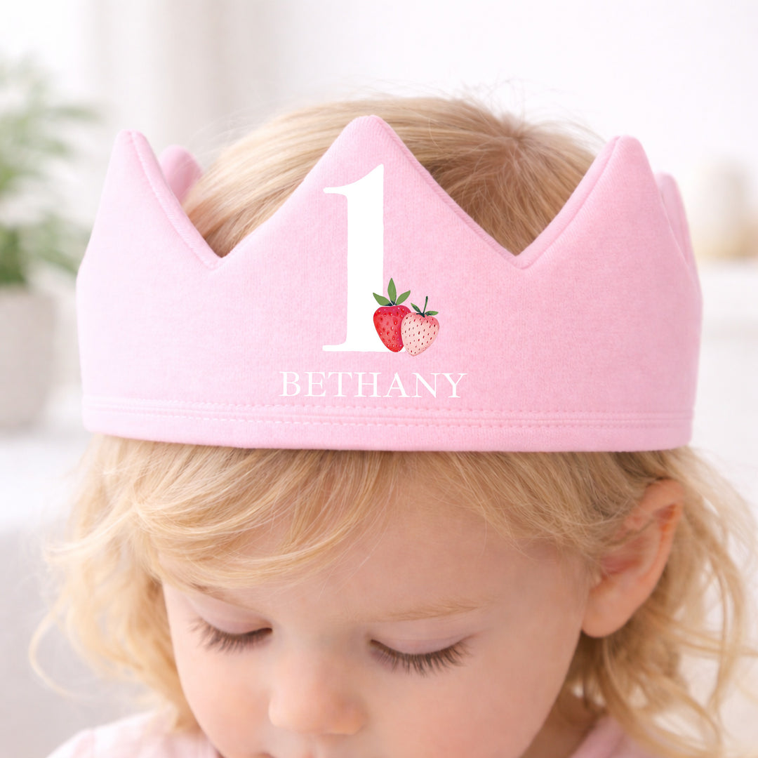 Personalised Pink Strawberry First Birthday Crown