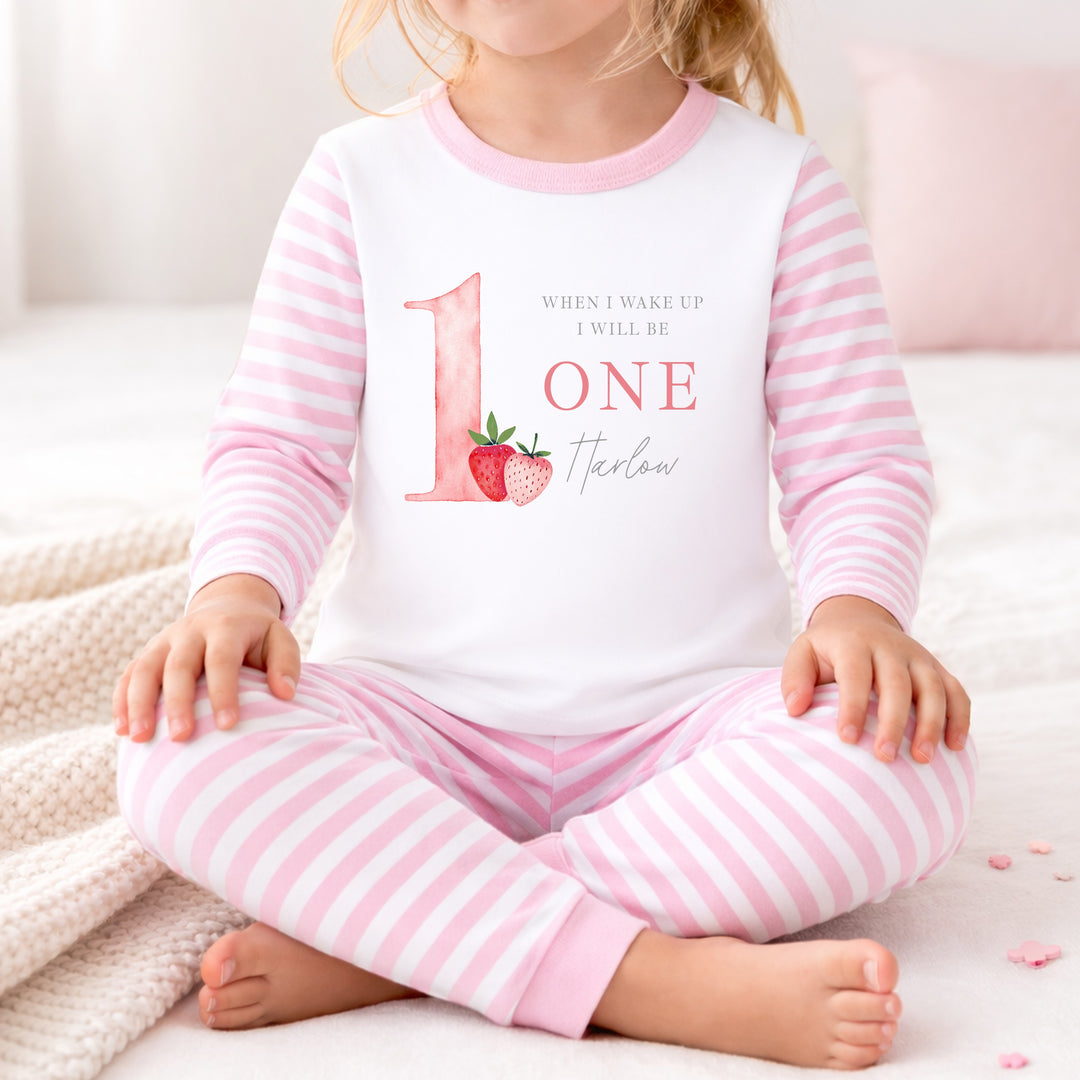 Personalised Strawberries When I Wake Up I Will Be One First Birthday Pyjamas