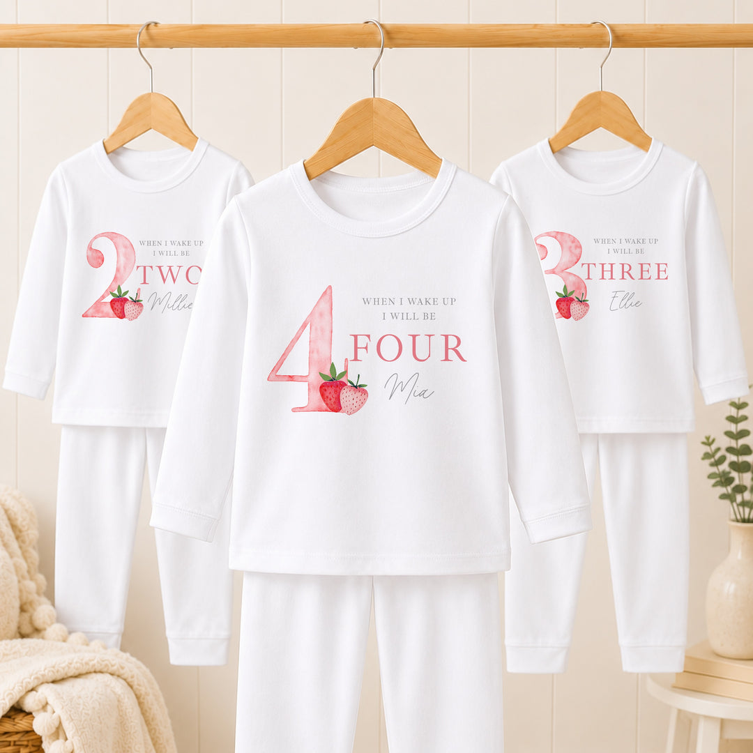 Personalised Red Strawberries Any Age Birthday Pyjamas