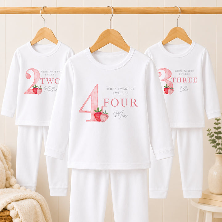 Personalised Red Strawberries Any Age Birthday Pyjamas