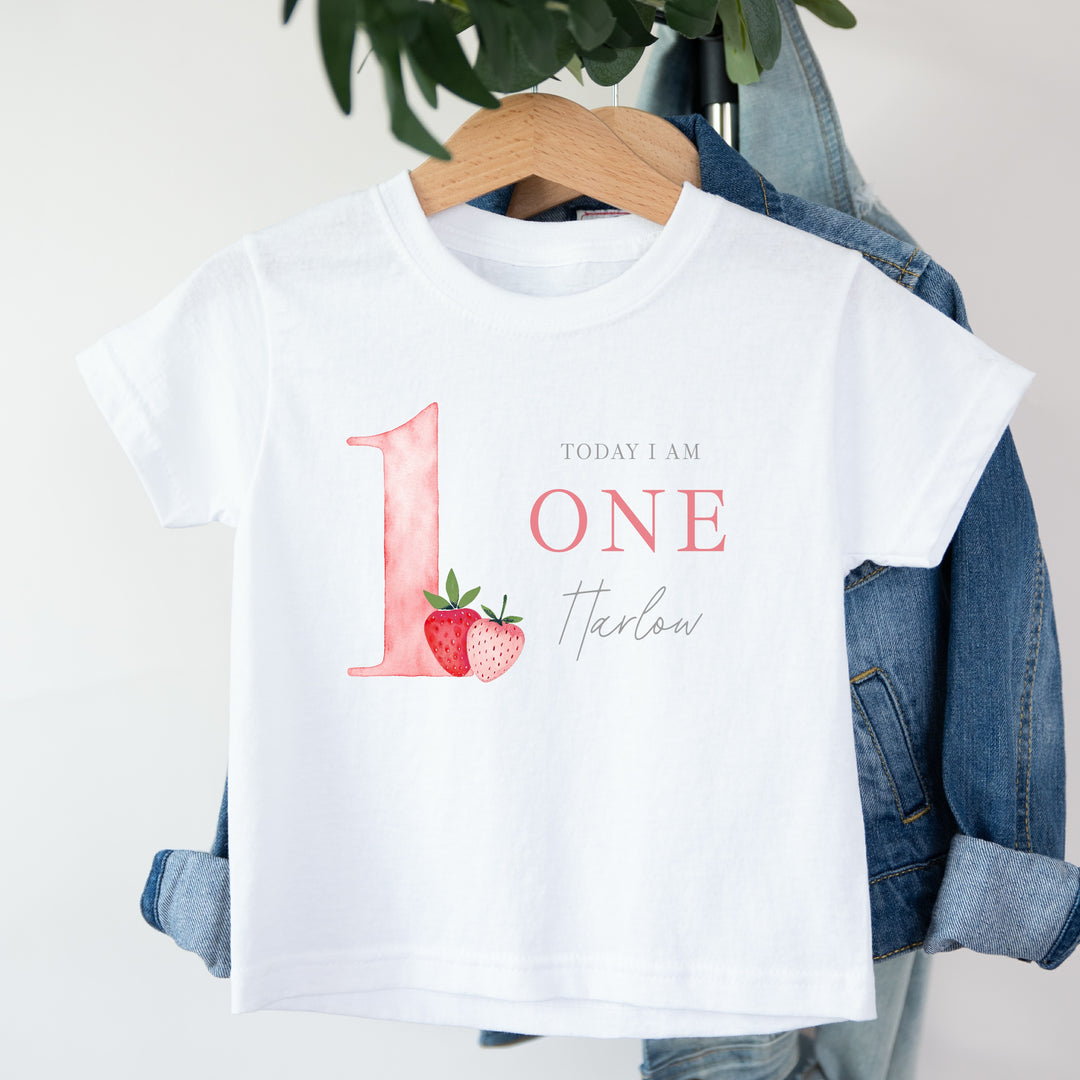 Personalised Strawberries Today I Am One Birthday T-Shirt