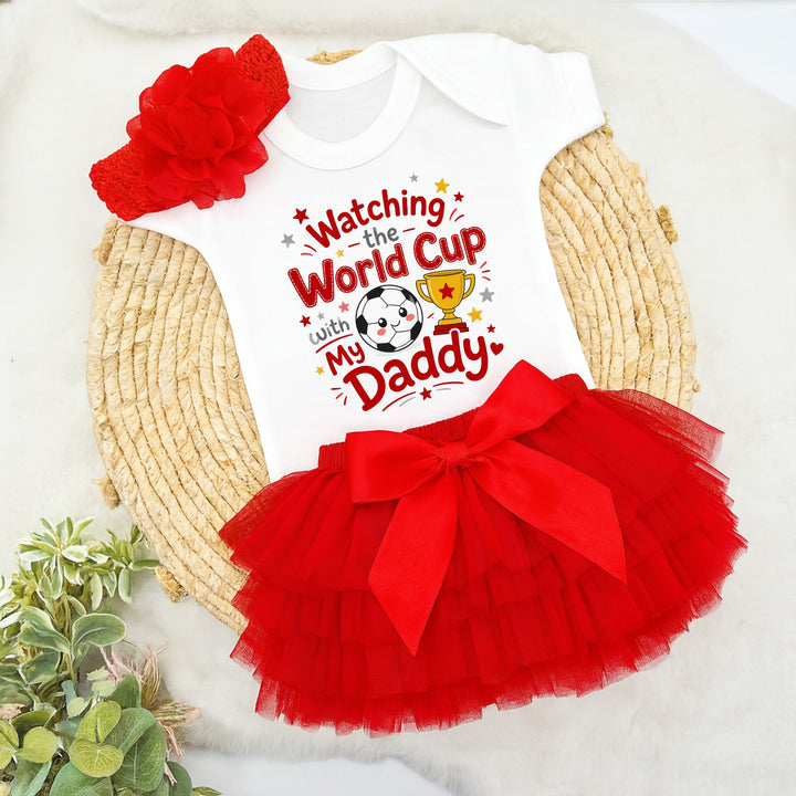 Watching The World Cup With Daddy Baby Vest &amp; Red Tutu Set