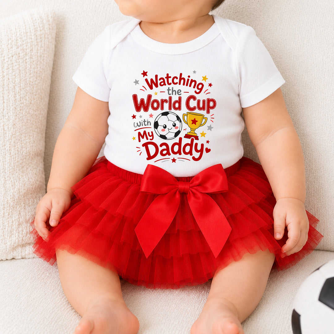 Watching The World Cup With Daddy Baby Vest &amp; Red Tutu Set