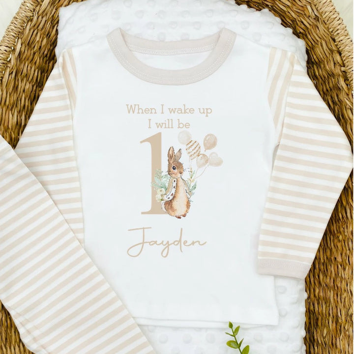 Personalised Classic Beige Rabbit When I Wake Birthday Pyjamas