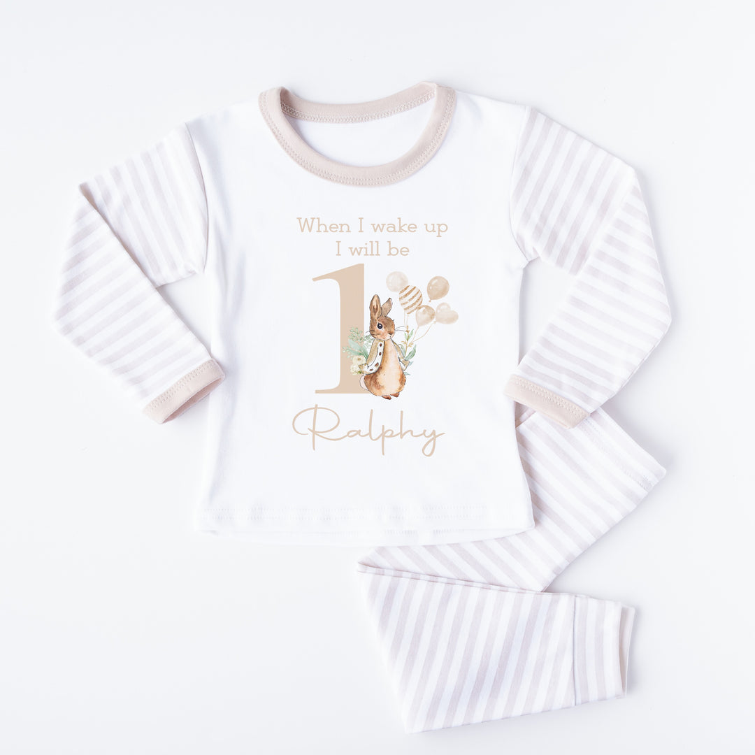 Personalised Classic Beige Rabbit When I Wake Birthday Pyjamas