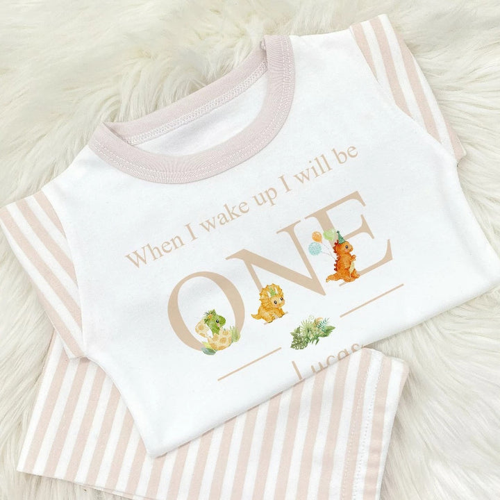 Personalised First Birthday Dino Beige Pyjamas