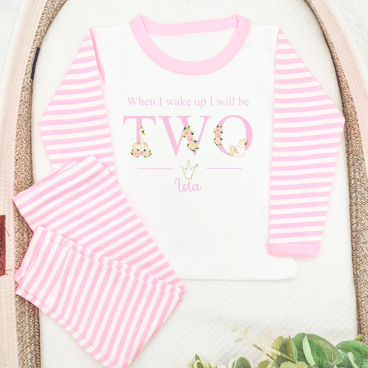 Personalised When I Wake Up Swan Pink Stripe 2nd Birthday Pyjamas