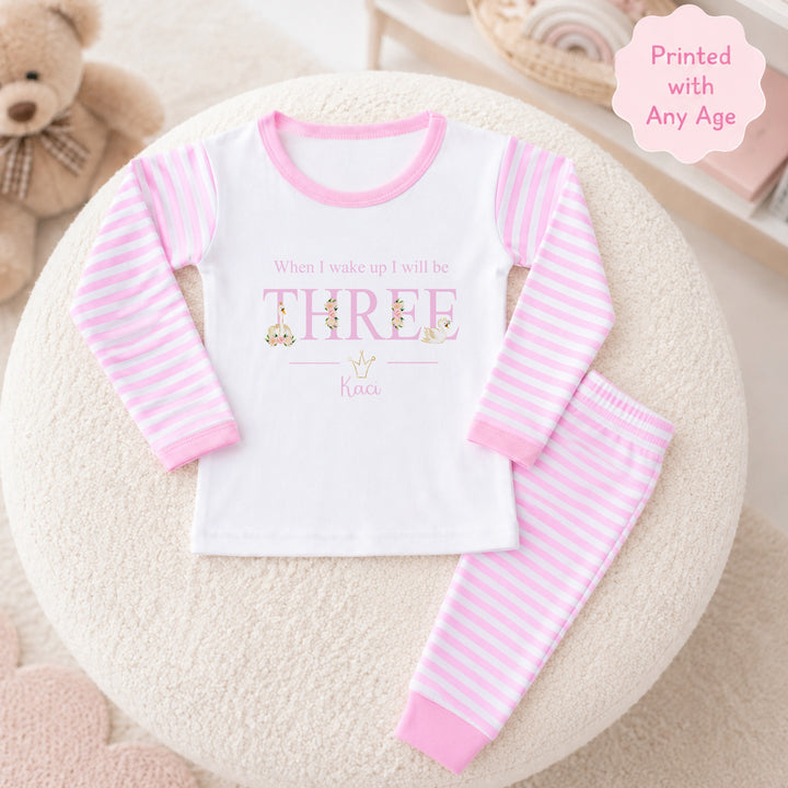 Personalised Pink Swan Any Age Birthday Pyjamas