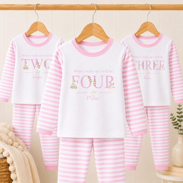 Personalised Pink Swan Any Age Birthday Pyjamas