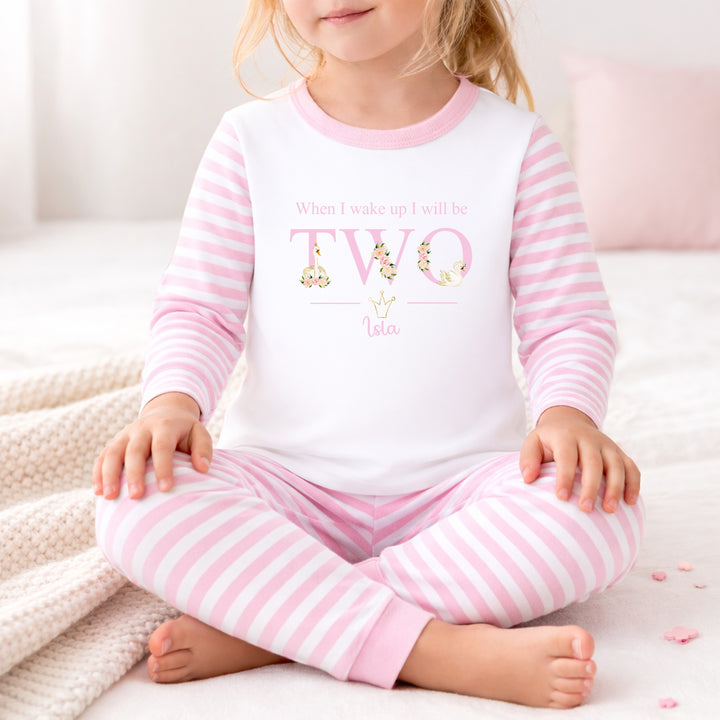 Personalised When I Wake Up Swan Pink Stripe 2nd Birthday Pyjamas