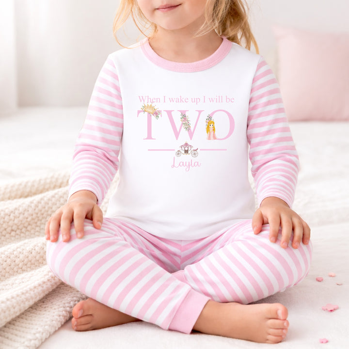 Personalised When I Wake Up Princess Pink Striped Girls 2nd Birthday Pyjamas