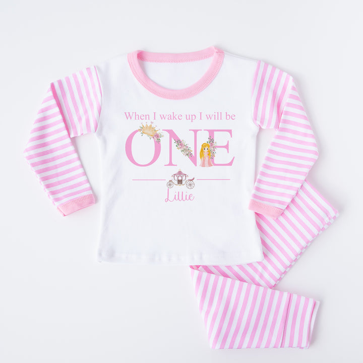 Personalised When I wake up Princess Pink Striped Birthday Pyjamas