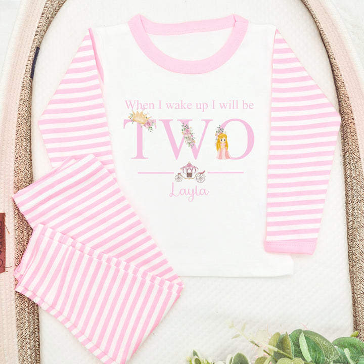 Personalised When I Wake Up Princess Pink Striped Girls 2nd Birthday Pyjamas
