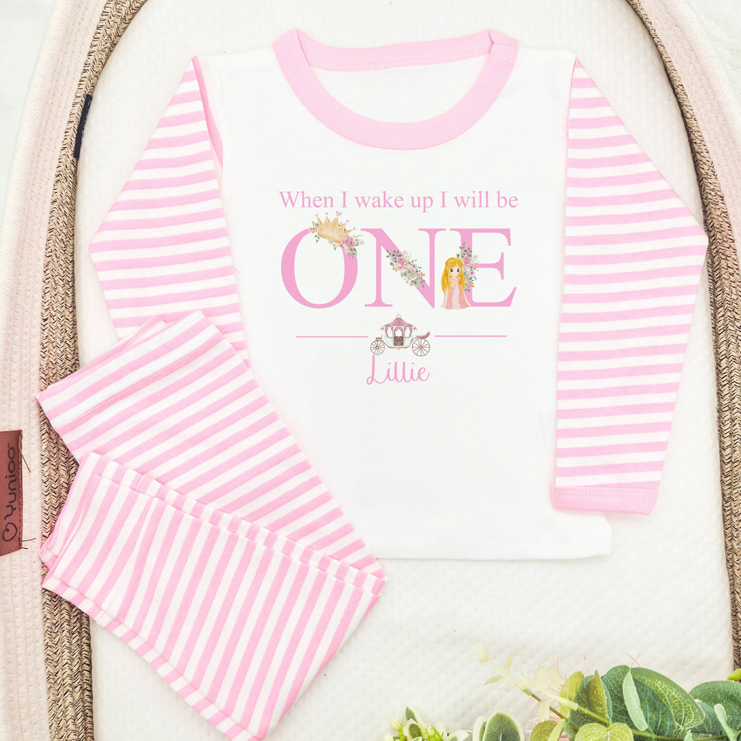 Personalised When I wake up Princess Pink Striped Birthday Pyjamas