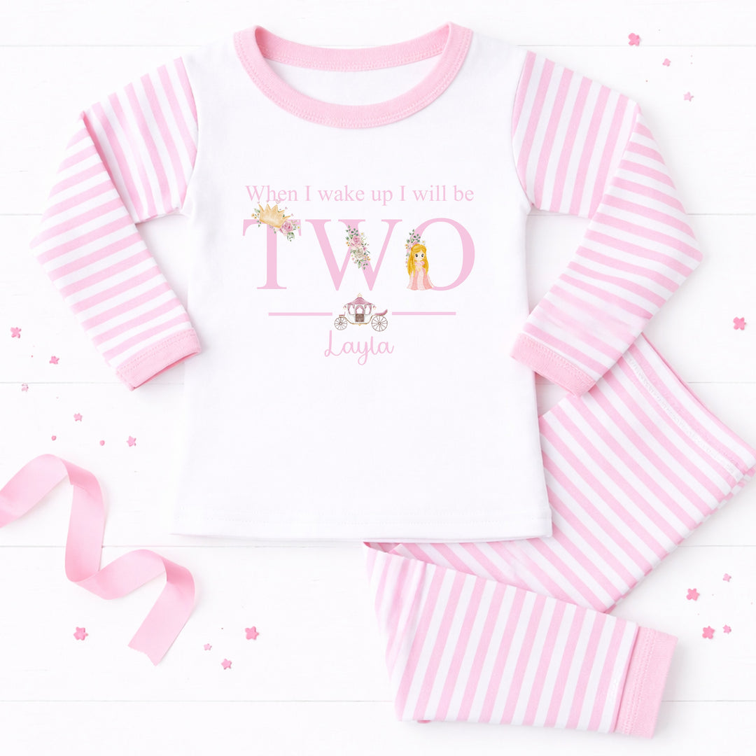 Personalised When I Wake Up Princess Pink Striped Girls 2nd Birthday Pyjamas