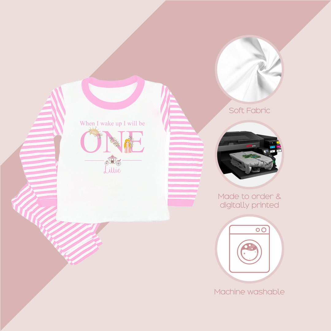 Personalised When I wake up Princess Pink Striped Birthday Pyjamas