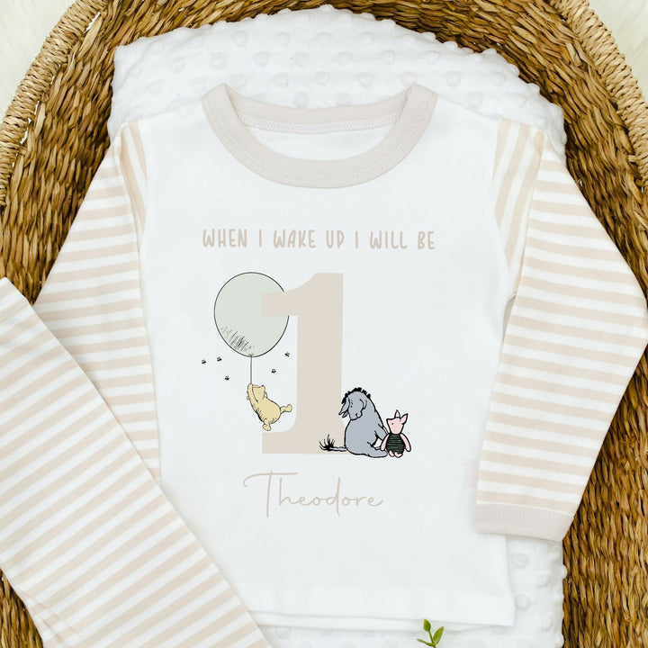 Personalised When I Wake Classic Pooh Bear Birthday Beige Pyjamas