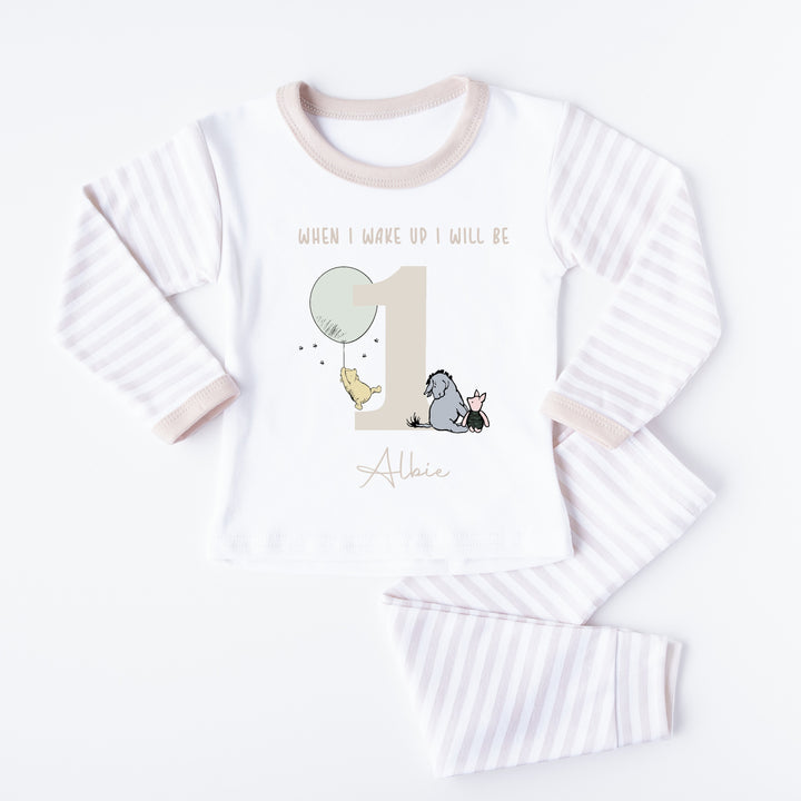 Personalised When I Wake Classic Pooh Bear Birthday Beige Pyjamas