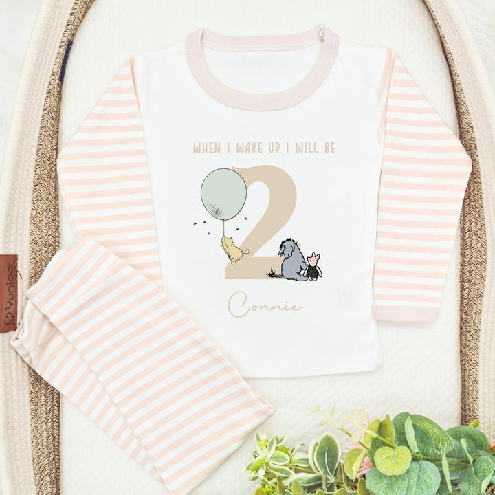 Personalised Beige Pooh Bear When I Wake I Will Be 2 Birthday Pyjamas