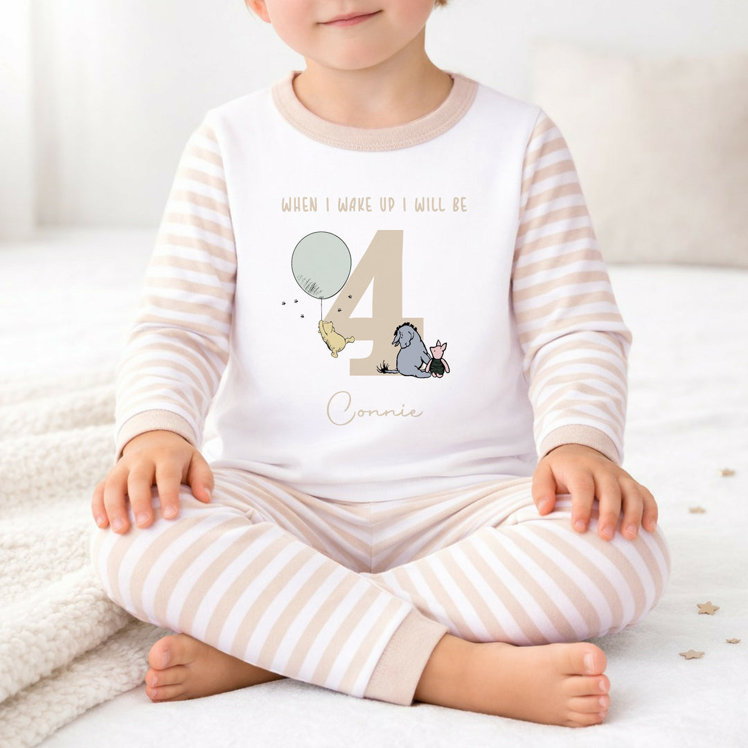 Personalised Beige Pooh Bear Any Age Birthday Pyjamas